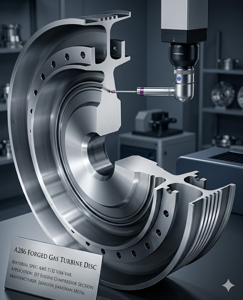 A286 forged gas turbine disc for jet engine compressor section, AMS 5732 VIM-VAR aerospace forging by Jiangyin Jiangnan Metal