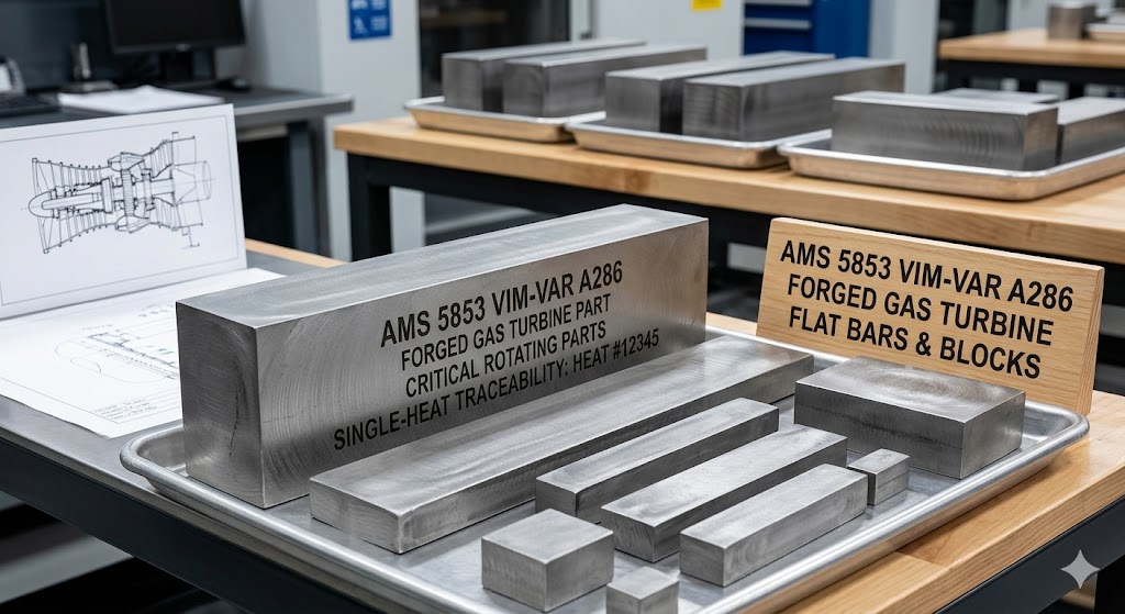 AMS 5853 VIM-VAR A286 forged gas turbine flat bars and blocks for critical rotating aerospace parts, premium aerospace forging quality with full single-heat traceability