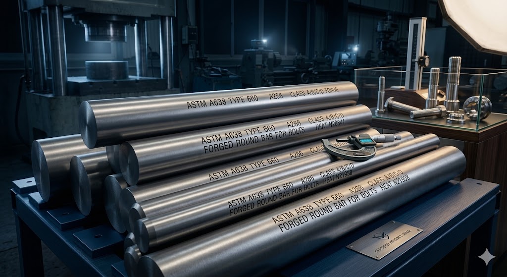 ASTM A638 Type 660 Class A/B/C/D forged round bars for bolts, A286 iron-based superalloy solution-treated and aged for aerospace and industrial fastener manufacturing